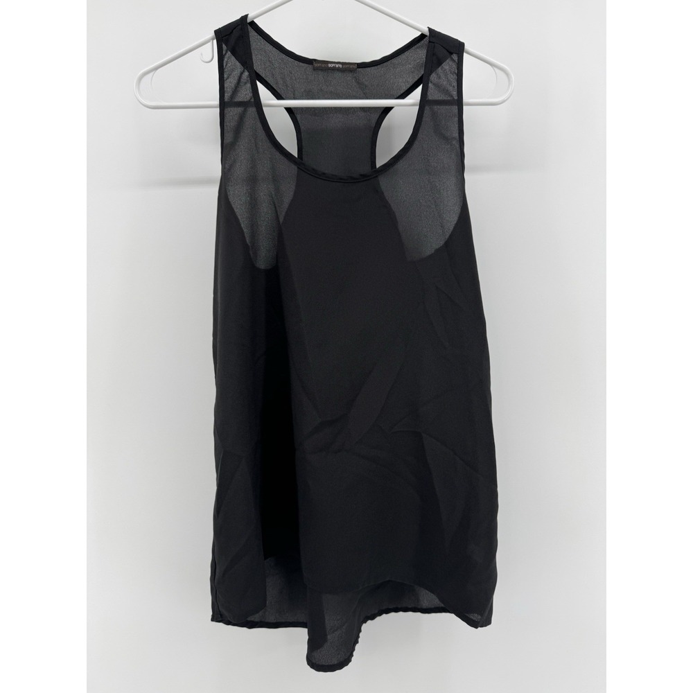 Soprano Tank Top Women's Size Small Black Sleeveless Solid Round Neck Polyester